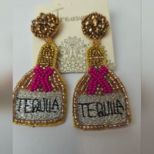 Beaded Tequila Earrings - Pink and Gold